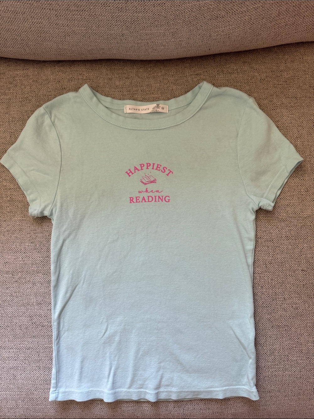 Altar'd State ' Light Mint "Happiest When Reading" Tee
